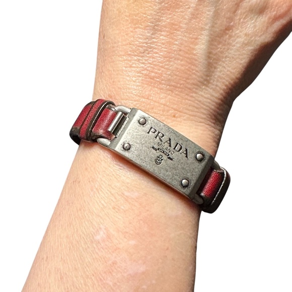 Prada License Plate Leather Cuff Bracelet - Unisex Style - Picture 2 of 9